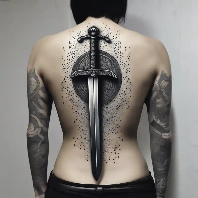 dotwork style 2025年の英語の竜のタトゥーのアイデア about sword tattoo for back

with words memento mori english dragon tattoo and sword tattoo for back

with words memento mori english dragon tattoo